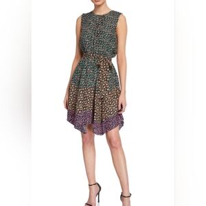 Rebecca Taylor Sz L Black and Pink Asymmetrical Dress Casual Summer Spring Comfy